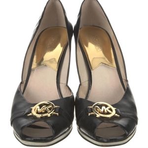 MICHAEL KORS Leather Peep-Toe Wedges